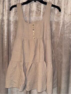 Urban Outfitters Beige Button-Front Cotton Gauze Dress
